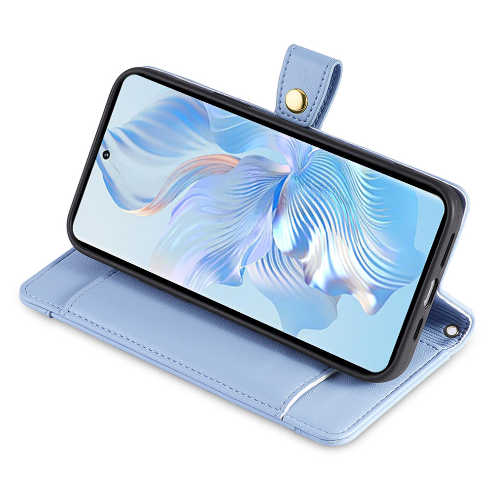 For Honor X50i+ 5G Case Shockproof PU Leather Crossbody Flip Stand Phone Protector - Blue For Honor X50i+ 5G Case Shockproof PU Leather Crossbody Flip Stand Phone Protector - Blue